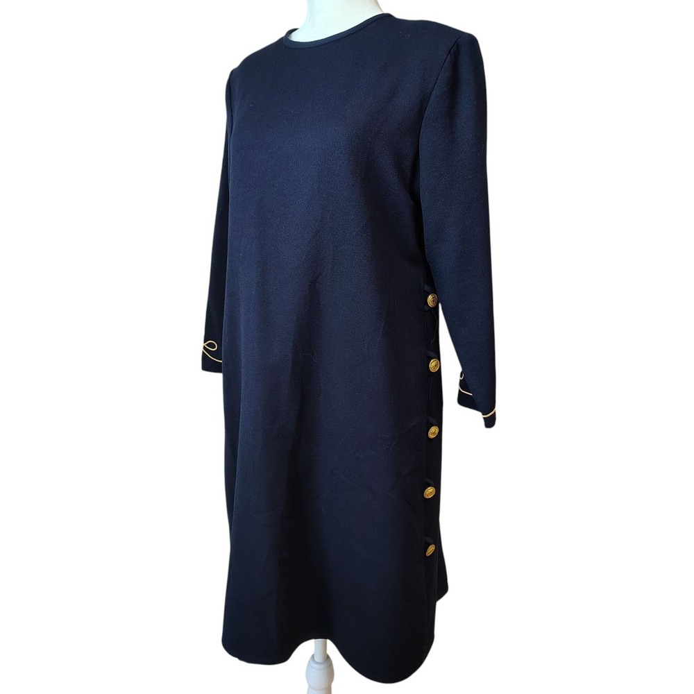 Vintage California Design‎ Size 6 Petite Navy Blue Gold Button Dress Nautical